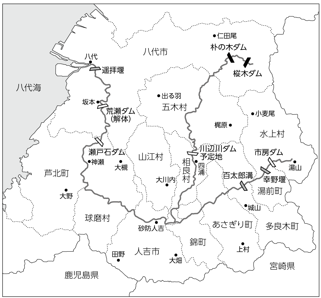 球磨川流域の雨量観測地点