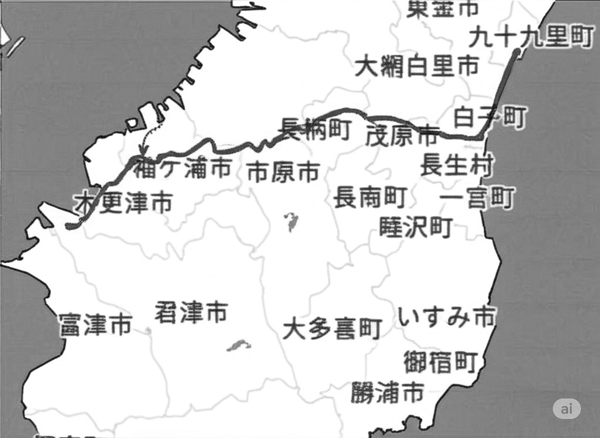 首都圏CCS事業のパイプラインルート（「袖ケ浦民報」2025年7月号外より。筆者作成）